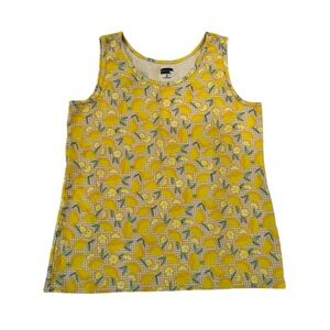 LANDS END women Lemon Print Yellow Tank Top/size M